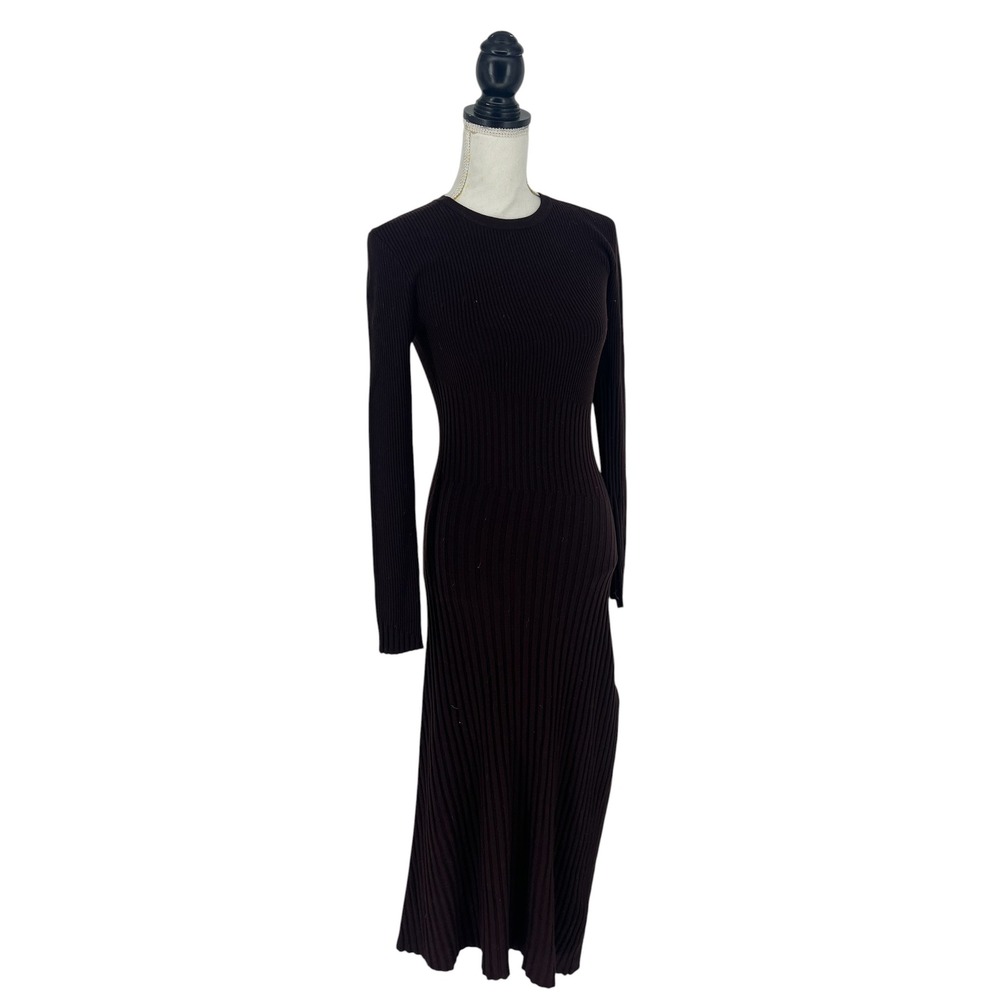 A.L.C. Emmalynn Rib Knit Merino Wool Midi Dress Brown Size Small - Picture 6 of 16